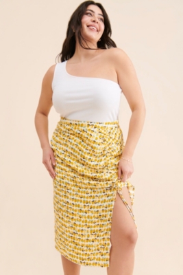 Lemon Print Ruched Skirt Nuuly