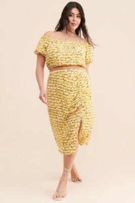 Lemon Print Ruched Skirt | Nuuly