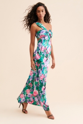 Women Multi Floral Waist Cut-Out Maxi Dress