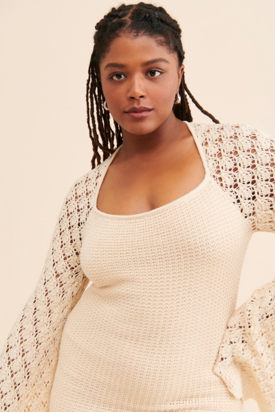 Bell Sleeve Crochet Mini Dress | Nuuly