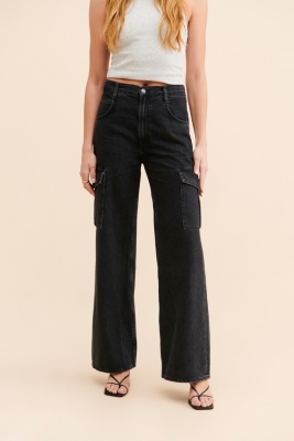 ●muahmuah● Wide cargo denim pants black _MUP23008_ A'GEM/9 × .kom 『muah muah/ムーアムーア』WASHED WIDE DENIM
