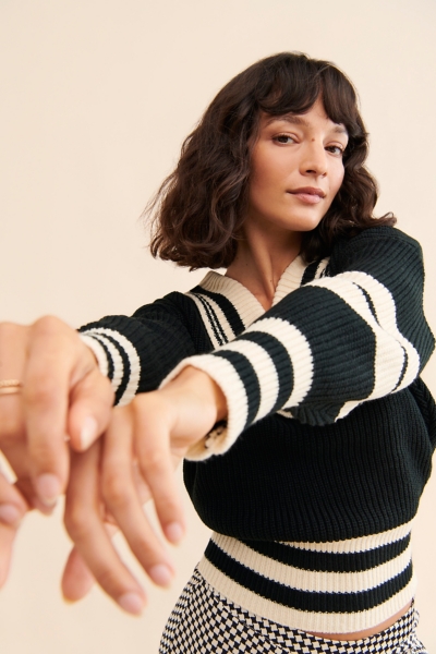 Steve Madden Apparel Maglione Donna Jen - Girocollo Morbido Con Risvolto A Contrasto - Maglia Casual Chic