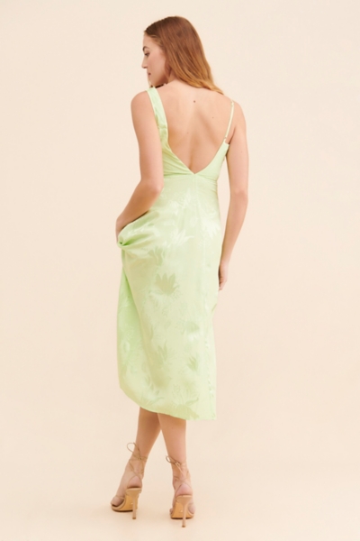 lime green satin midi dress Lime Green Satin Sleeveless Midi Dress – Gabi Swimwear main image 0