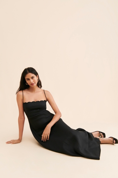 black and tie dress Black Linen Off The Shoulder Midi Dress