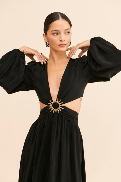 white christmas dresses Black Cross Over Plunge Cut Out Maxi Dress