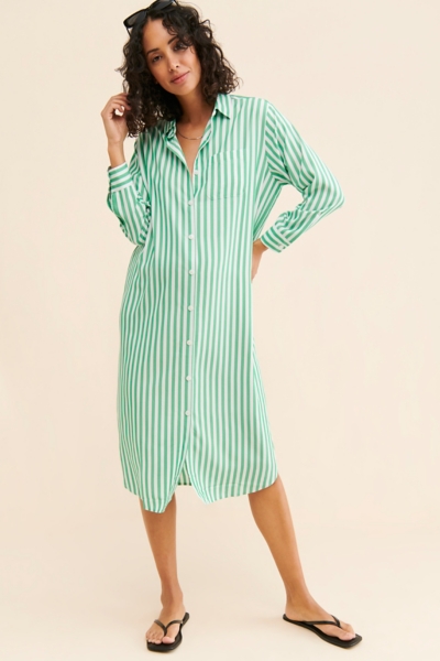 shirt dress maternity Bright Blue Stripe Long Sleeve Maternity Shirt Midi Dress