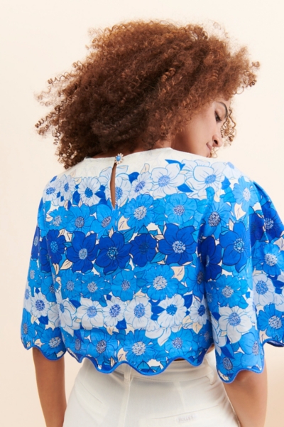 トップス andmary Flower ribbon tops blue andmary Flower ribbon tops blue - メルカリ