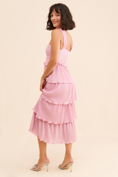 knee length dresses for ladies Black Orchid Tiered Skirt Midi Dress S