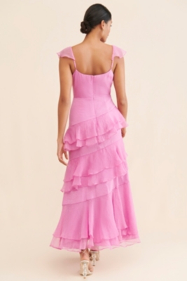 Tiered Shimmer Chiffon Maxi Dress