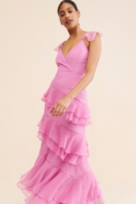 Tiered Shimmer Chiffon Maxi Dress