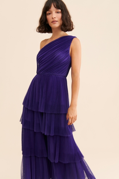 hutch xala one-shoulder tiered pleated tulle maxi dress Xala Dress