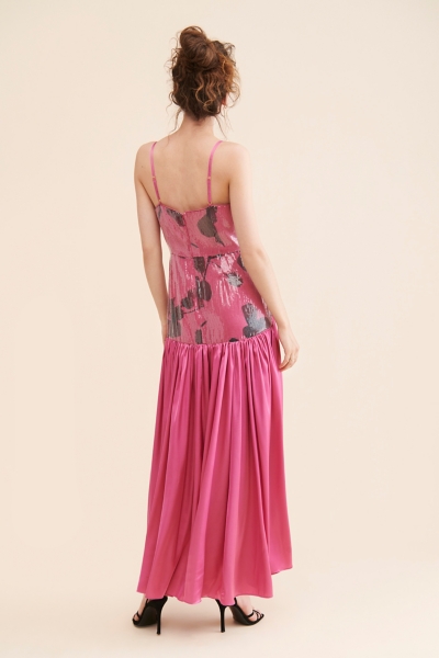 open lace back dress Zapaka Women Sparkly Pink Long Prom Dress with Bows A-Line Floral Spaghetti Straps Sequins Party Dress, Pink / UK22 main image 0