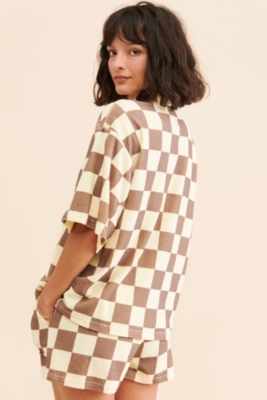 Checker Terry Oversized Button Down