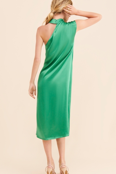 green emerald velvet dress 615-1 BLANKA Trapeze green dress with ruffle neckline exclusive at –  womensbestlook main image 1