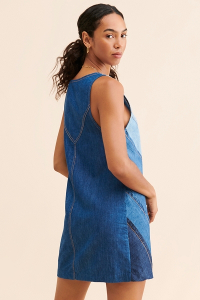 denim patch dress Amelia Tiered Denim Dress – Pixelated Boutique main image 0