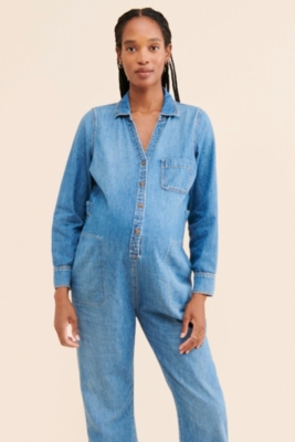 HATCH The Everyday Nursing Denim Jumpsuit in Blue