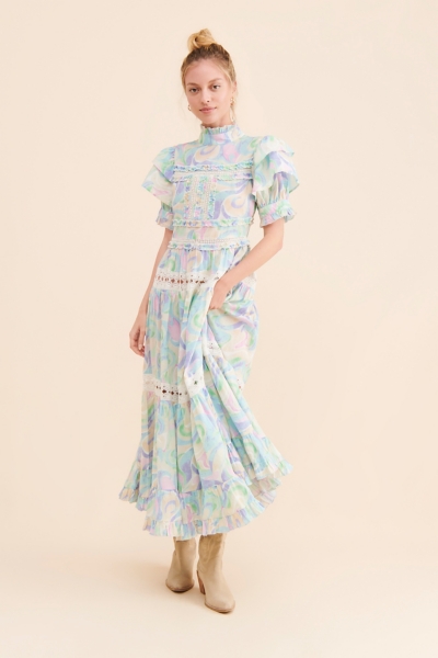 chinese dress ladies Flying Tomato Puff Sleeve Tulle Tiered Maxi Dress main image 1