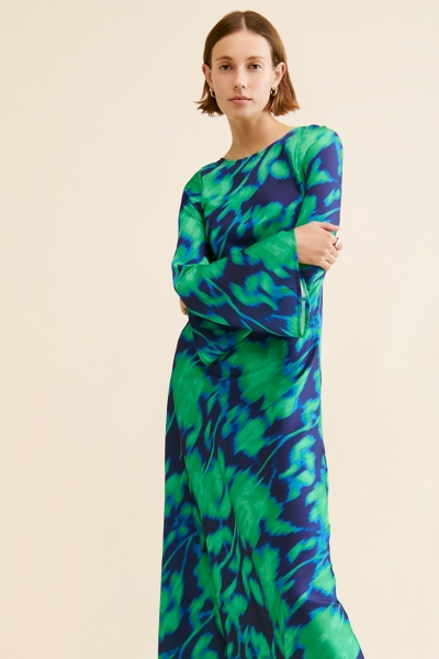 the wolf gang blue and green dress The Wolf Gang Women's Sunmor Knit Maxi Dress - Lime