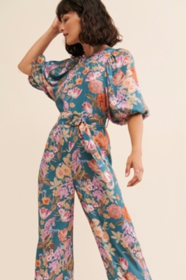 Floral Balloon Sleeve Jumpsuit 