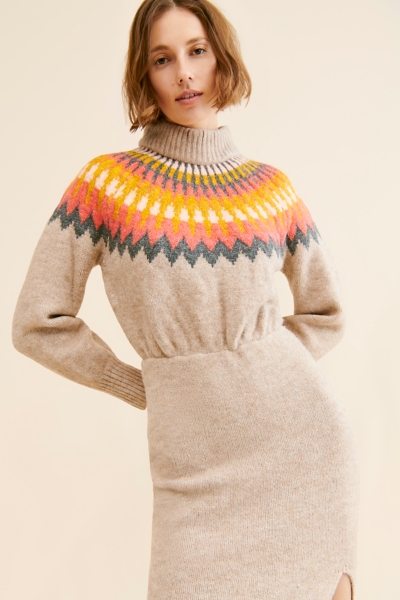 strapless open back dress Neon Orange Roll Neck Rib Midi Jumper Dress main image 0