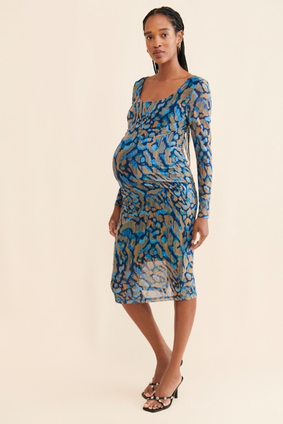 Maternity Printed Mesh Bodycon Dress | Nuuly