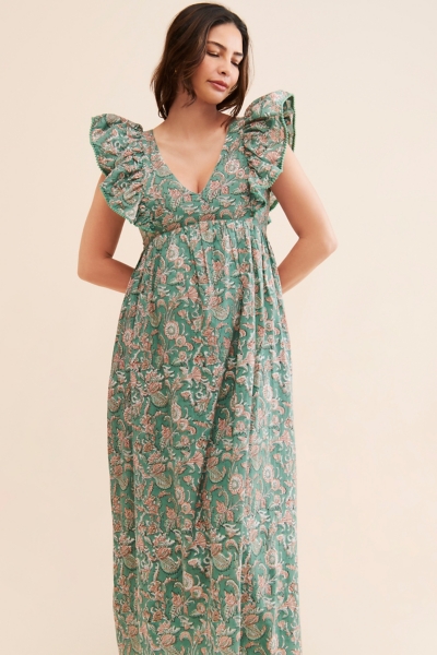 green emerald velvet dress Kate Long Sleeve Satin Green Custom Maternity Photoshoot Gowns, XXL / 41#-Lake blue main image 1