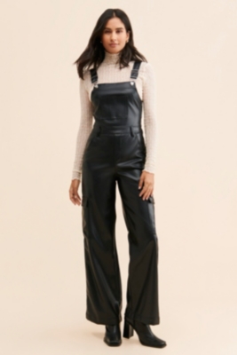 Ndjamena Black Faux Leather Overalls