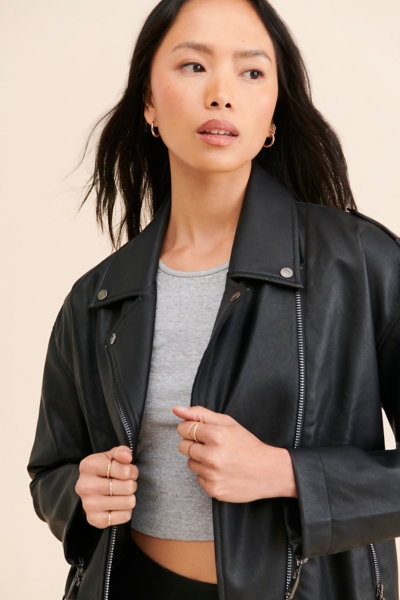 Grommet Detail Vegan Leather Jacket | Nuuly
