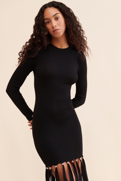black fringe dress with sleeves Ellie Black Strapless Mini Dress