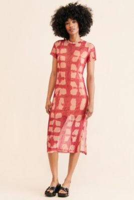 Abstract Printed Mesh Midi Dress