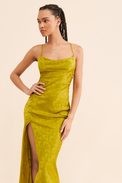 gold cowl neck slip dress Gold Satin Slip Cowl Neck Maxi Dress main image 1