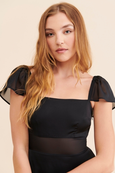 sheer flutter sleeve dress Embellished Sheer Gown with Flutter Sleeves 39008