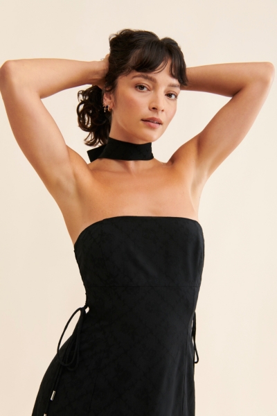 High-Neck Lace-Up Midi Dress | Nuuly