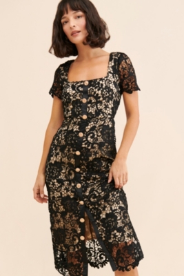 【BAON】Shrim Lace Button Pintuck Frill Layered Midi OP Button Down Lace Midi Dress | Nuuly