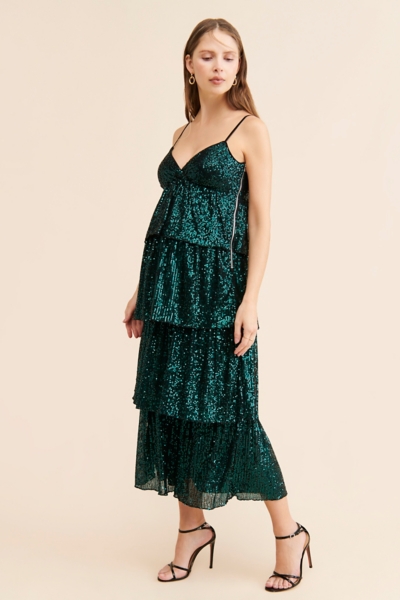 open lace back dress Maternity One Shoulder Split Thigh Sequin Party Dress Champagne / M