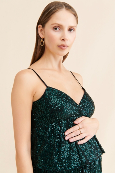 green emerald velvet dress Divine Timing Bottle Green Maternity Maxi Dress With Cape Sleeves – Club L  London main image 0