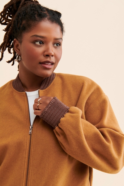 Vegan Leather Trim Bomber | Nuuly