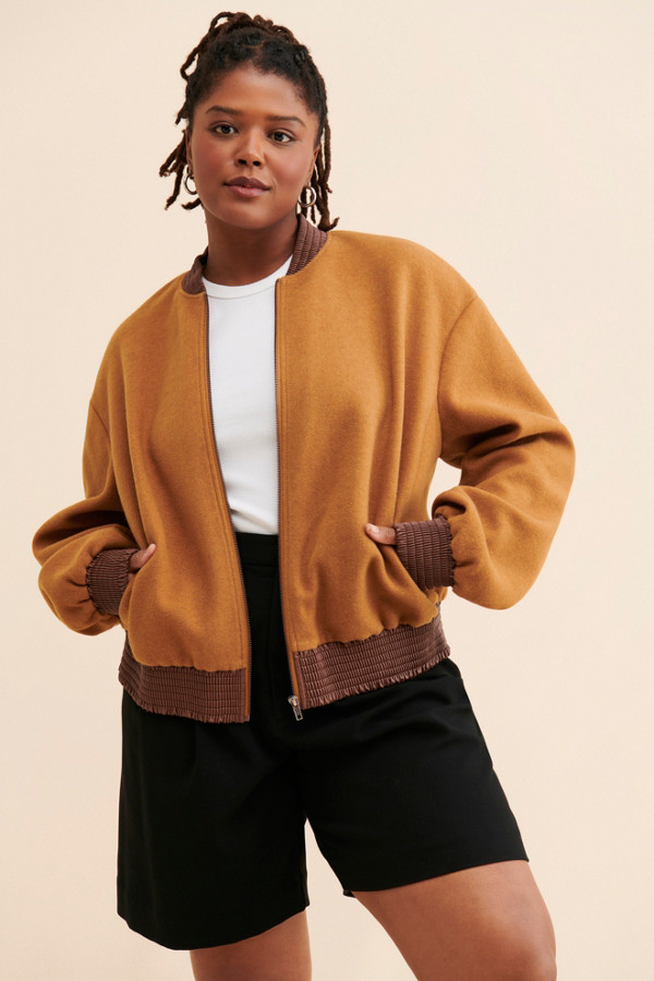 Vegan Leather Trim Bomber | Nuuly Vegan Leather Trim Bomber | Nuuly