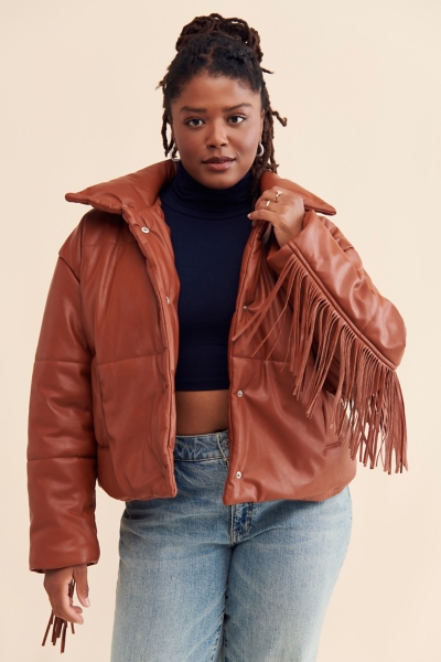 Vegan Leather Fringe Puffer | Nuuly