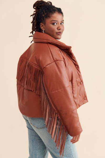Vegan Leather Fringe Puffer | Nuuly
