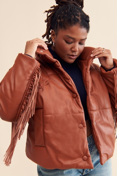 Vegan Leather Fringe Puffer | Nuuly