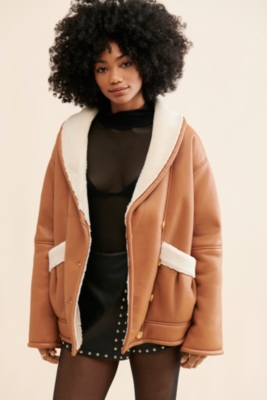 Oversized Sherpa-Lined good Vegan Leather Coat