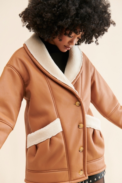 Vegan Leather Sherpa Lined Coat | Nuuly