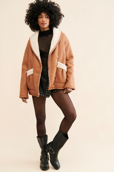 Vegan Leather Sherpa Lined Coat | Nuuly