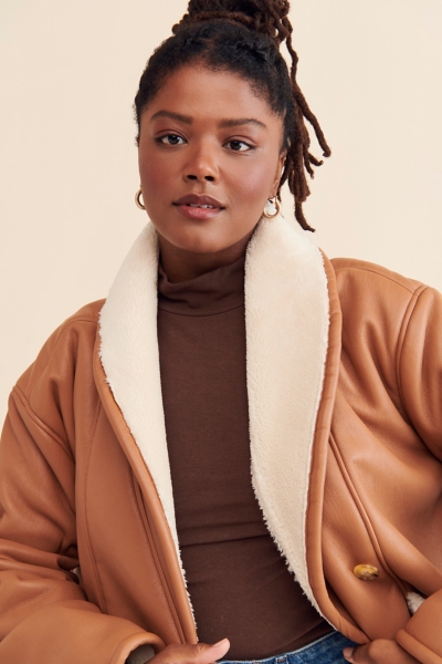 Vegan Leather Sherpa Lined Coat | Nuuly