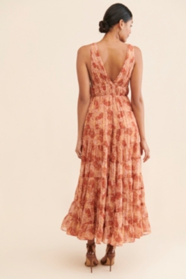 Floral Jacquard Tiered Maxi Dress