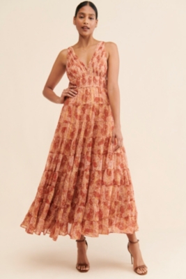 Floral Jacquard Tiered Maxi Dress