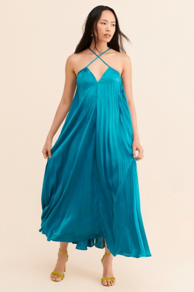 chinese dress ladies Satiné Purple Fully-pleated Maxi Dress main image 1