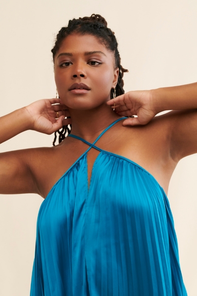 strapless open back dress High Waist Pleated Skirt Two Piece Tennis Dress Navy / S main image 0