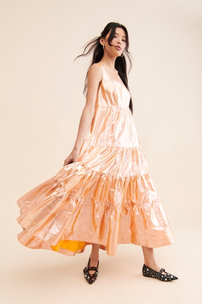 knee length dresses for ladies Catalina Tiered Ruffle Rosette Maxi Dress Black main image 1